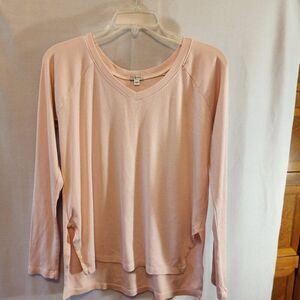 PJ HARLOW FRANKIE  ICY PINK, TOP, SIZE XS, LONG SLEEVE, RIBBED, V-NECK